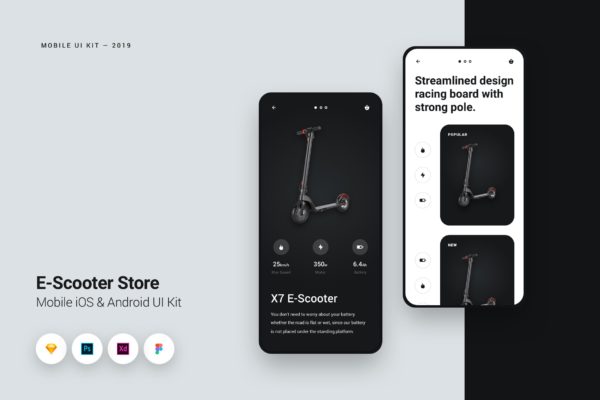 滑板车商店iOS平台APP用户界面设计套件 E-Scooter Store iOS Mobile UI Kit缩略图 滑板车商店iOS平台APP用户界面设计套件 E-Scooter Store iOS Mobile UI Kit