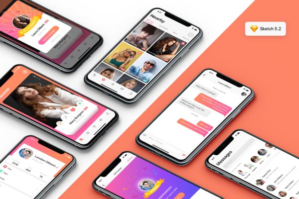 约会网上交友APP应用UI设计套件SKETCH模板 MIGO Dating UI Kit for SKETCH