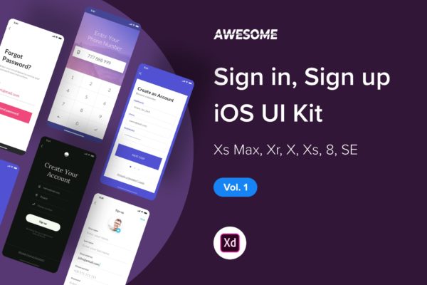 iOS平台APP应用注册登录界面设计XD模板v1 Awesome iOS UI Kit – Sign in, Sign up Vol. 1 (XD)缩略图 iOS平台APP应用注册登录界面设计XD模板v1 Awesome iOS UI Kit – Sign in, Sign up Vol. 1 (XD)