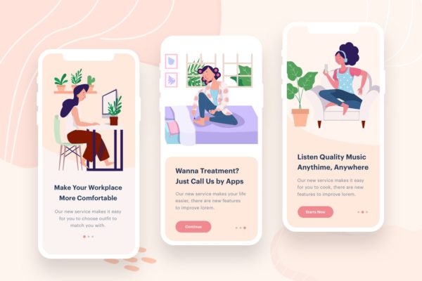 女性生活主题APP启动页概念插画素材 Women’s Chill Activity Illustration缩略图 女性生活主题APP启动页概念插画素材 Women’s Chill Activity Illustration