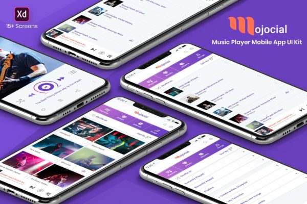 在线听歌APP应用UI界面设计XD模板 Mojocial-Music Player Mobile App UI Kit-(Adobe XD)缩略图 在线听歌APP应用UI界面设计XD模板 Mojocial-Music Player Mobile App UI Kit-(Adobe XD)
