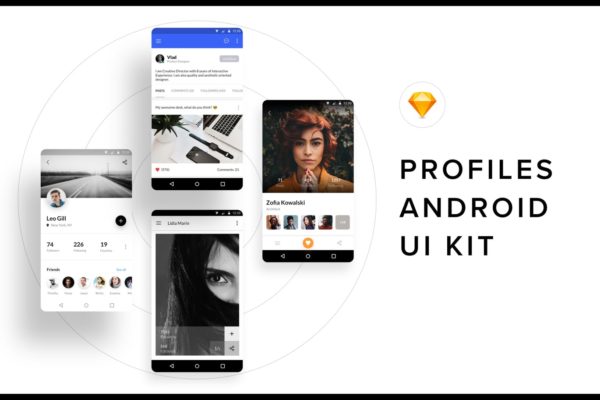 安卓手机APP应用用户中心界面UI设计SKETCH模板 Profiles Android UI Kit (Sketch)