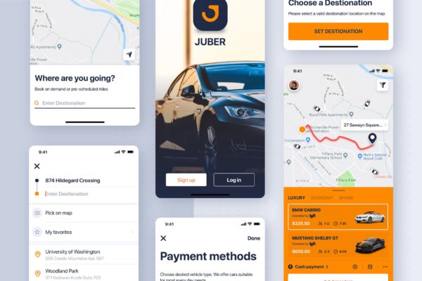 iPhone量身定制的打车软件APP应用设计套件 Car rental mobile UI Kit concept for iPhoneX缩略图 iPhone量身定制的打车软件APP应用设计套件 Car rental mobile UI Kit concept for iPhoneX