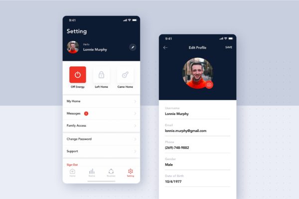 智能家居APP设置界面设计UI模板 Setting Profile screen concept for Smart home app缩略图 智能家居APP设置界面设计UI模板 Setting Profile screen concept for Smart home app