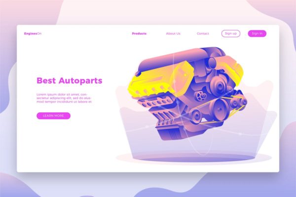 汽车部件发动机引擎品牌 Banner&着陆页模板 Autoparts Engine-Banner & Landing Page