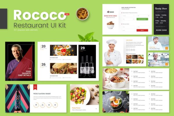 餐厅、咖啡厅和食品店网站UI套件UI模板 Rococo Restaurant Web UI Kit缩略图 餐厅、咖啡厅和食品店网站UI套件UI模板 Rococo Restaurant Web UI Kit