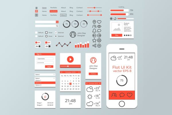 红白配色扁平设计风格移动Web用户界面工具包 Red & White Flat Mobile Web UI Kit缩略图 红白配色扁平设计风格移动Web用户界面工具包 Red & White Flat Mobile Web UI Kit