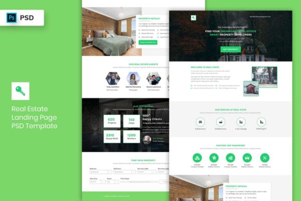 房地产销售＆租赁网站着陆页设计PSD模板V2 Real Estate – Landing Page PSD Template-02