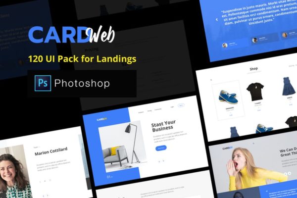 现代简约网站设计UI模板素材合集 Web UI Card Pack Landing Pages – Photoshop Version