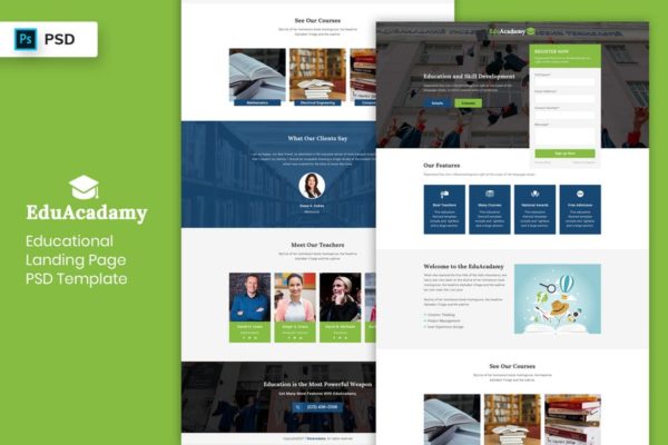 网校培训机构教育网站着陆页设计PSD模板V4 Educational – Landing Page PSD Template-04缩略图 网校培训机构教育网站着陆页设计PSD模板V4 Educational – Landing Page PSD Template-04