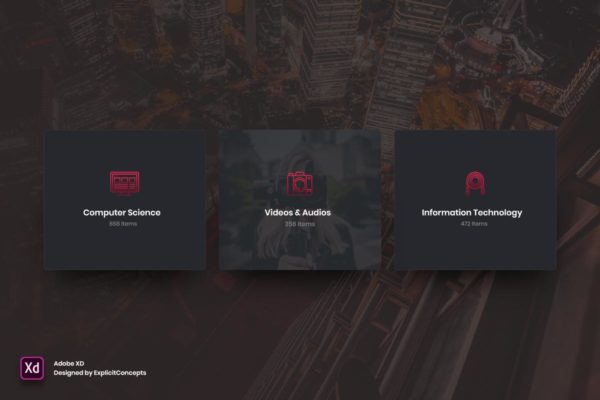 网站分类入口小窗口设计UI素材 Categories items – Adobe XD