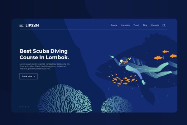 潜水矢量插画网站着陆页设计模板 Scuba Diving Vector Illustration缩略图 潜水矢量插画网站着陆页设计模板 Scuba Diving Vector Illustration