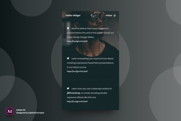 Twitter推特社交网站小部件设计模板 Twitter Widget – Adobe XD