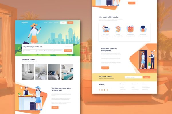 旅行酒店预订网站主页设计XD模板 Hotelio – Booking & Travel Homepage (XD Template)缩略图 旅行酒店预订网站主页设计XD模板 Hotelio – Booking & Travel Homepage (XD Template)