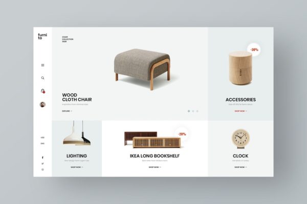 欧式家具网上商城网站UI界面设计套件 Furnito – Minimal Furniture Store
