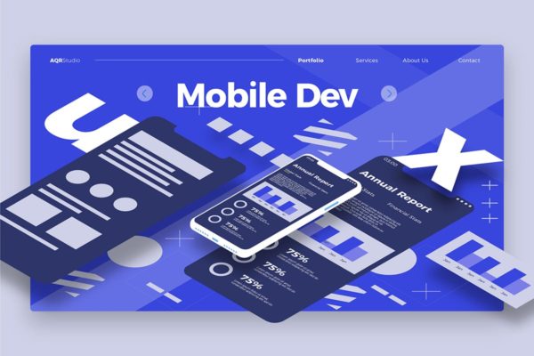 移动APP开发插画网站Banner＆着陆页设计模板v2 Mobile Dev 2 – Banner & Landing Page