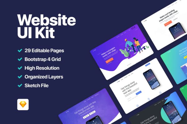 APP应用官网着陆页设计UI套件 vApp – Website UI Kit