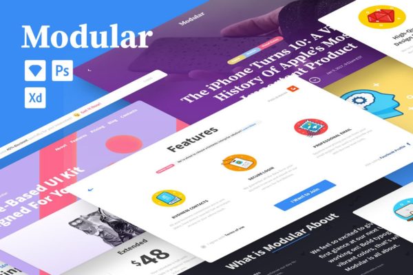 创意概念性网页网站设计UI模板 Modular UI kit