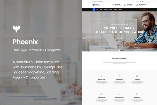 单页视差设计效果企业网站设计PSD模板 Phoenix – One Page Parallax PSD Template缩略图 单页视差设计效果企业网站设计PSD模板 Phoenix – One Page Parallax PSD Template