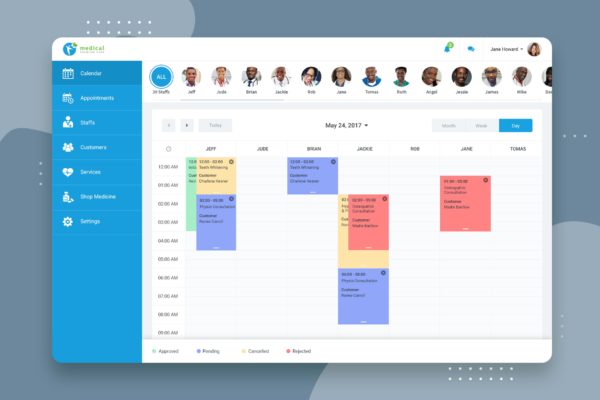 互联网+医院CRM系统后台日程管理界面UI设计PSD模板 Calendar – CRM booking Web-based UI design