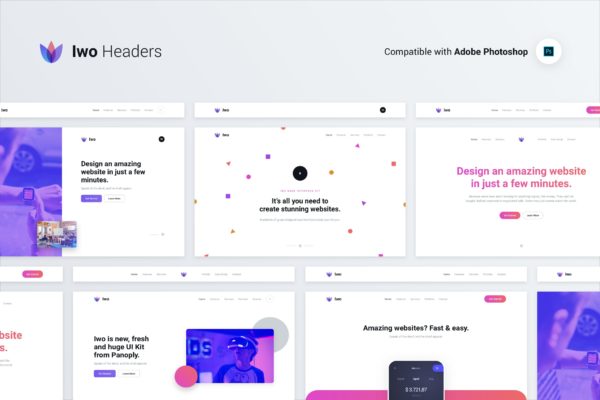 IWO现代创意网站UI设计套件PSD模板 Iwo Web UI Kit – Headers & Covers – PSD Photoshop缩略图 IWO现代创意网站UI设计套件PSD模板 Iwo Web UI Kit – Headers & Covers – PSD Photoshop