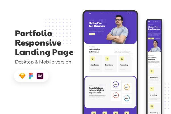 响应式设计风格作品集网站着陆页模板 Portfolio Responsive Landing Page缩略图 响应式设计风格作品集网站着陆页模板 Portfolio Responsive Landing Page
