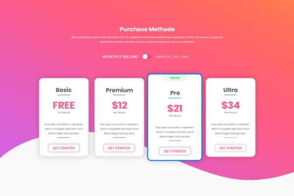 网站订阅服务价格表单UI设计模板 Pricing Table