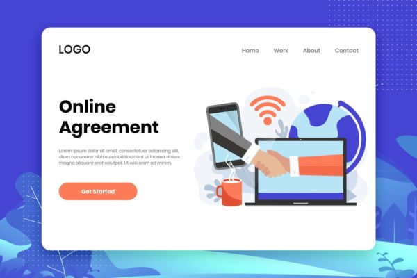 在线协议签订场景扁平设计风格网站设计模板 Online Agreement modern flat design web template缩略图 在线协议签订场景扁平设计风格网站设计模板 Online Agreement modern flat design web template