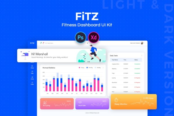 健身网站后台管理界面UI设计套件 Fitz : Fitness Dashboard UI Kit缩略图 健身网站后台管理界面UI设计套件 Fitz : Fitness Dashboard UI Kit