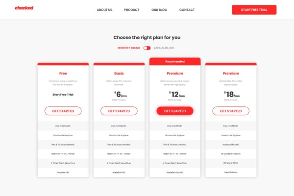 流媒体在线视频订阅服务价格表单UI设计模板 Pricing Table缩略图 流媒体在线视频订阅服务价格表单UI设计模板 Pricing Table