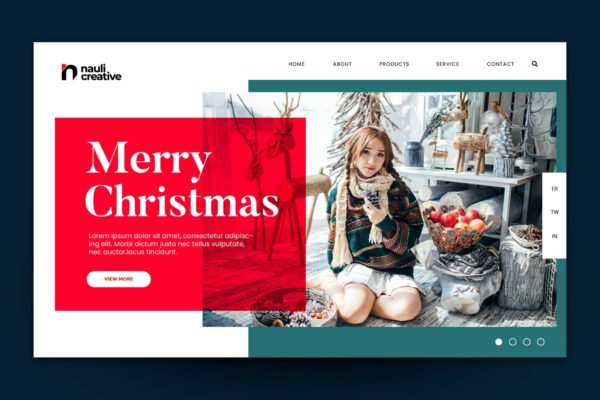 圣诞节主题背景网站着陆页设计AI&PSD模板v3 Merry Christmas Web Landing Page AI and PSD Vol.3