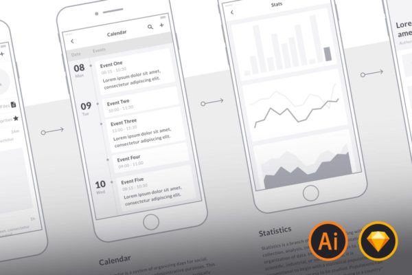 经典适用超级手机应用相框图大礼包 Mobile Wireframe Kit