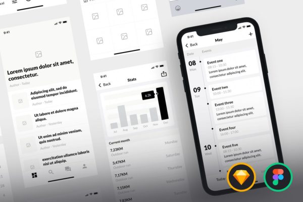 适用于iPhone 11手机APP应用UI设计线框图组件 iPhone Wireframe Kit