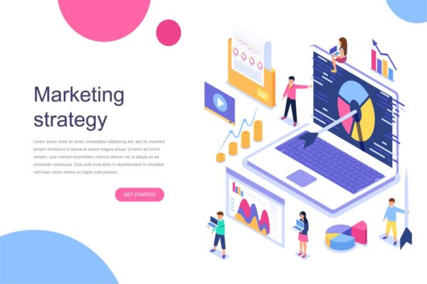 数字市场营销等距概念插画 Digital Marketing Isometric Concept