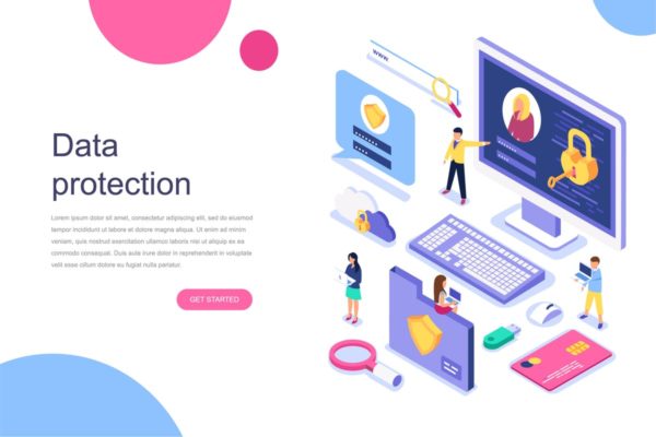 数据安全数据保护等距概念插画 Data Protection Isometric Concept