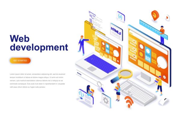网站开发等距概念插画 Web Development Isometric Concept