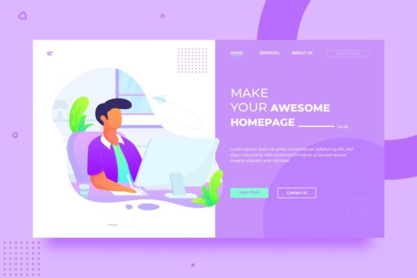 自由职业者概念插画Banner主页设计模板 SRTP – Freelancer Banner Homepage