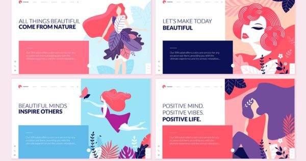时尚女性品牌网站设计矢量概念插画素材 Set of Beauty Web Page Design Templates