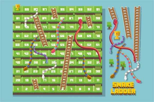 益智游戏蛇与梯子场景2.5D矢量插画 Snake and Ladder Board game缩略图 益智游戏蛇与梯子场景2.5D矢量插画 Snake and Ladder Board game