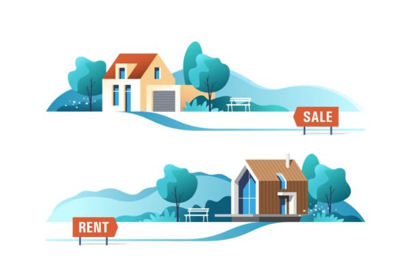 房产销售租赁概念插画免费素材 Real Estate Business Concept with Houses