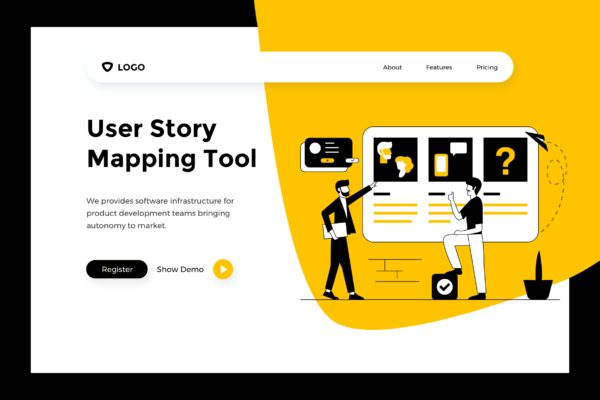 用户故事地图概念插画网站Banner图设计&着陆页模板 User Story – Web Mobile Landing Page Banner