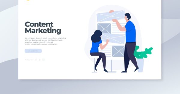 商业品牌内容营销概念插画网站着陆页模板 Content Marketing – Landing Page缩略图 商业品牌内容营销概念插画网站着陆页模板 Content Marketing – Landing Page