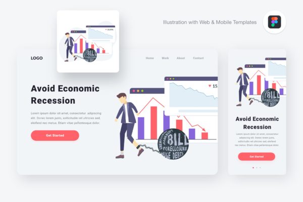 经济衰退图解经济分析矢量概念插画[Figma&SVG] Economic recession illustration (Figma & SVG)