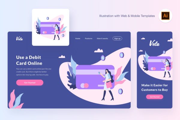 刷卡消费概念插画设计素材[AI&SVG] Buying via debit card illustration (AI, SVG)
