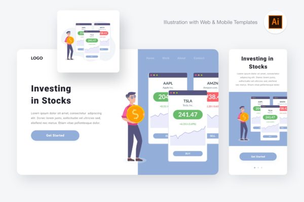 股票投资网站概念插画设计素材[SVG] Investing in stocks illustration (Illustrator,SVG)