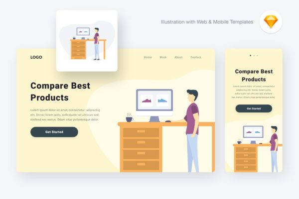 产品对比主题APP&Web矢量插画素材 Comparing products illustration (Sketch & SVG)