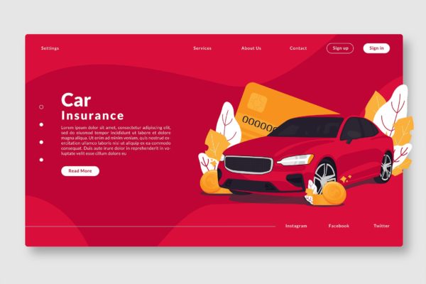 汽车保险主题网站设计概念插画设计素材 Car Insurance – Web Header & Vector Template GR