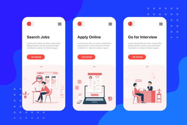 招聘类APP应用引导页设计模板 On boarding screens for Job Search Human Resources缩略图 招聘类APP应用引导页设计模板 On boarding screens for Job Search Human Resources