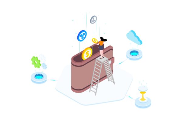 比特币省钱概念插画设计素材v2 Saving Money on Blockchain Isometric  2 – TU