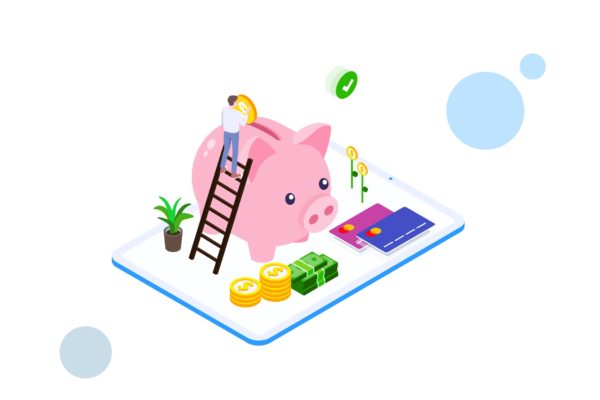 存钱计划金融业务场景矢量等距概念插画v1 Saving Money by Finance Isometric – FV